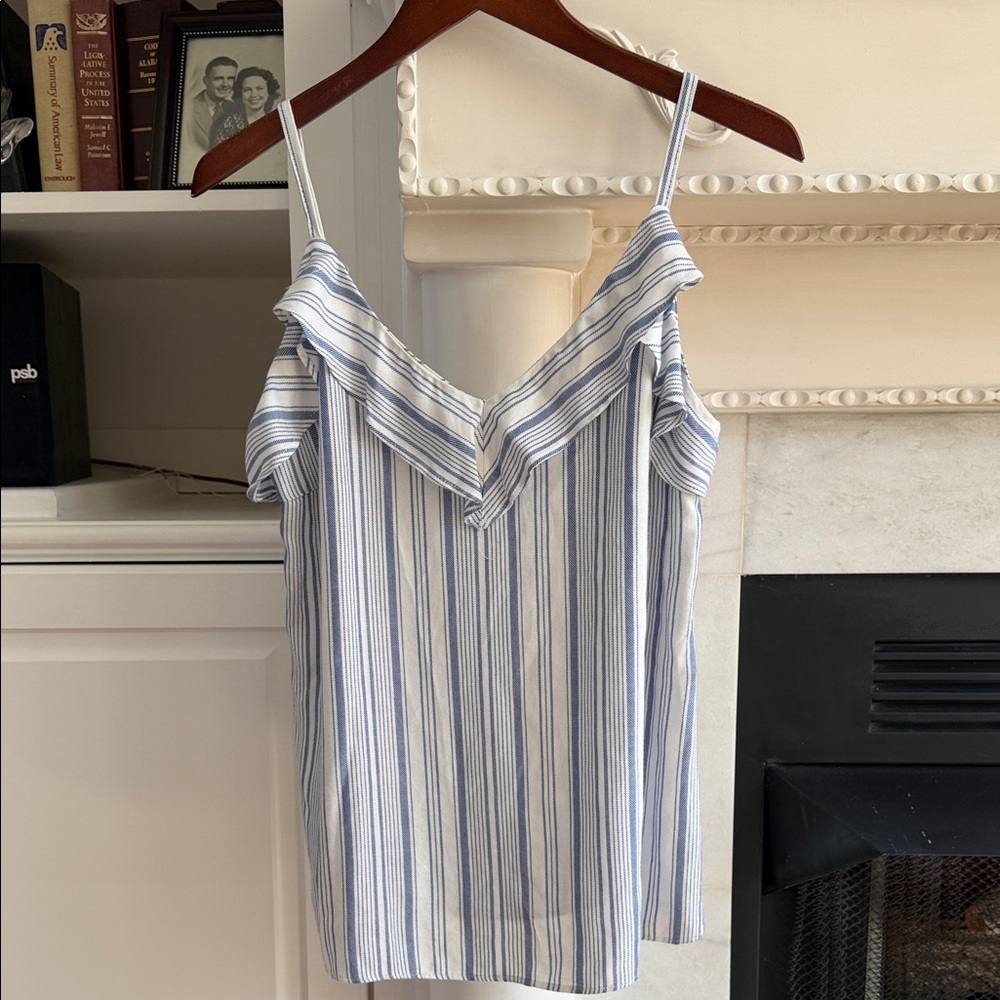 COASTAL GRANDMOTHER Supply & Demand Blue White Striped Cami Top Medium Nautical